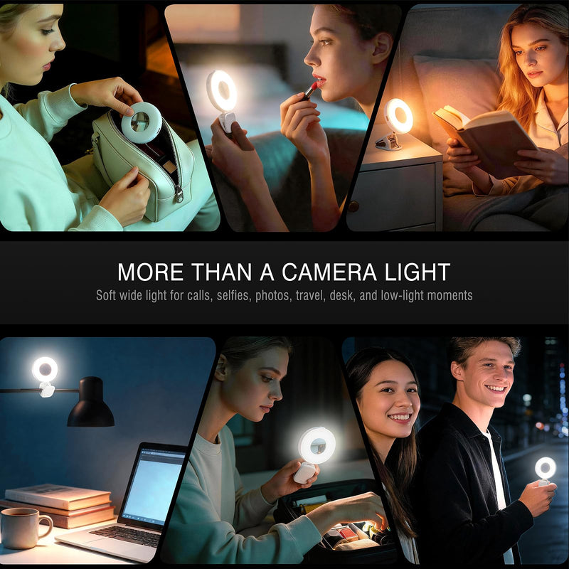 Clip on Ring Light, Stepless Dial Control Selfie Light for iPhone Phone, Rechargeable Portable LED Phone Light for Women, Girls, Makeup, Selfies, Video, Live Streaming, Online Meetings