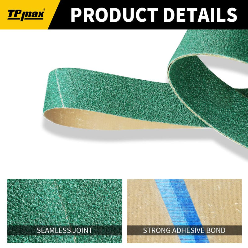 6 Pack 2 x 72 Inch Zirconia Ceramic Sanding Belts Kit – 40, 60, 80, 100, 120, 180 Grits Premium Metal Grinding Belts for Knife Sharpening, Stock Removal, and Bevel Work