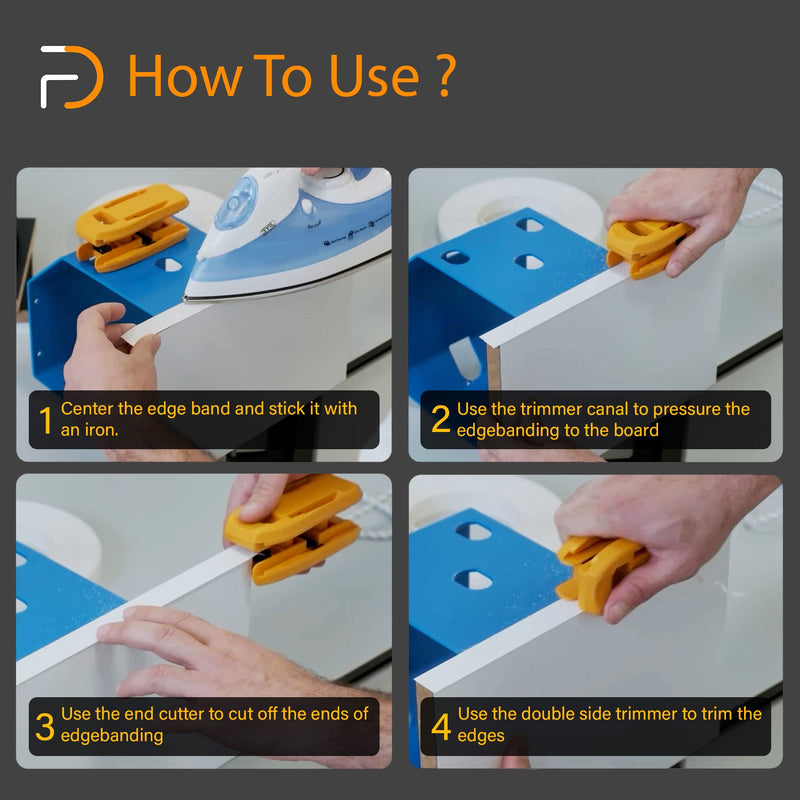 Furndiy 3in1 Edge Banding Trimmer - Edgebanding Trimmer - Edgebanding Cutter - Veneer Cutter - Melamine Trimmer - Melamine Cutter - Edgebanding Trimming - Double Edge Trimmer - Woodworking Tool Orange