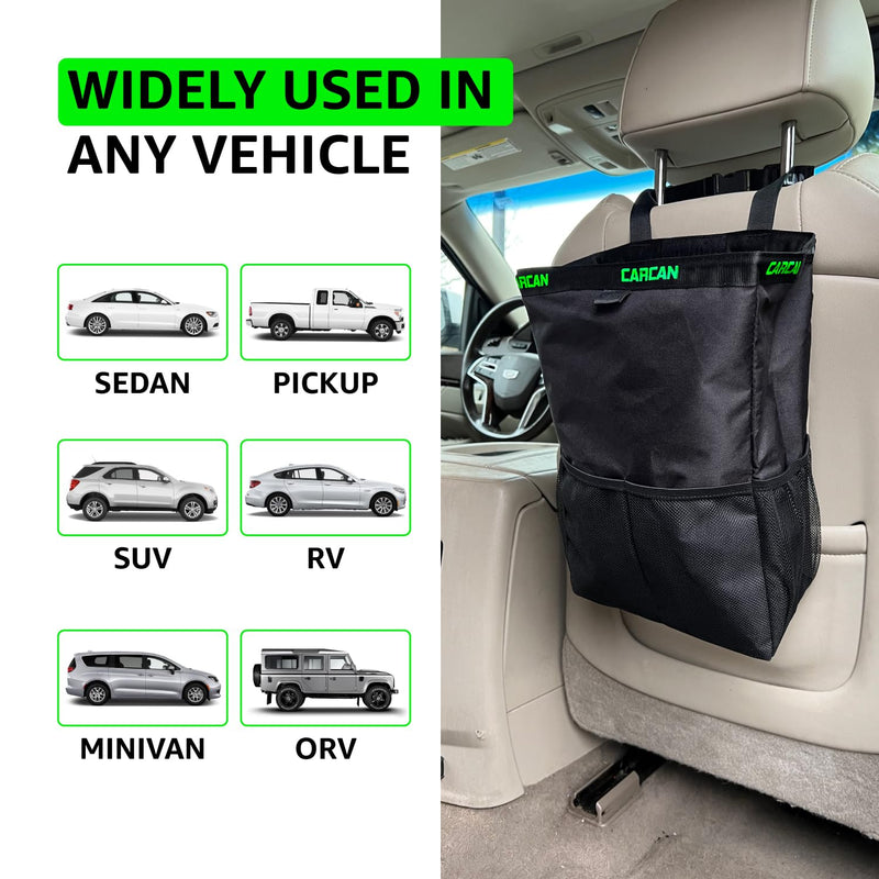 CarCan The Original 3 in 1 Hanging Car Trash Can for Back Seat, Cooler & Storage Bag – Metal Framed, Washable & Reusable Car Trash Bin with 3 Pockets (Pack of 1) (Pack of 1)