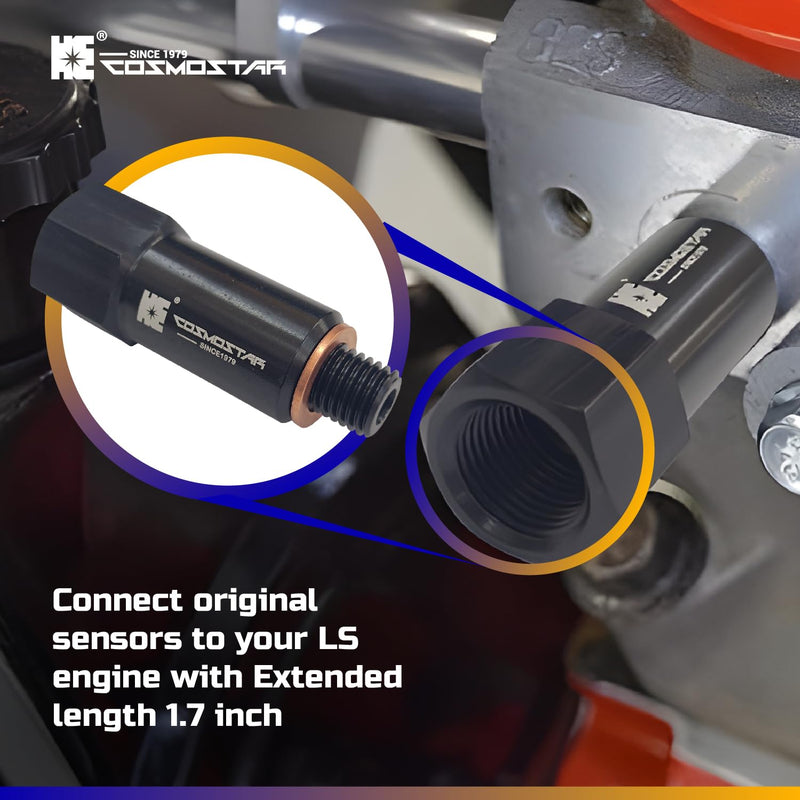 Cosmostar Coolant Water Temperature Sensor Adapter – M12-1.5 Male to 3/8" NPT Female, 1.7" Extended Length, Aluminum Alloy, Compatible with GM LS Engines LSX LS1 LS3 LS2 LM4 LM7 L76 LQ9 LR4 LS6 L92