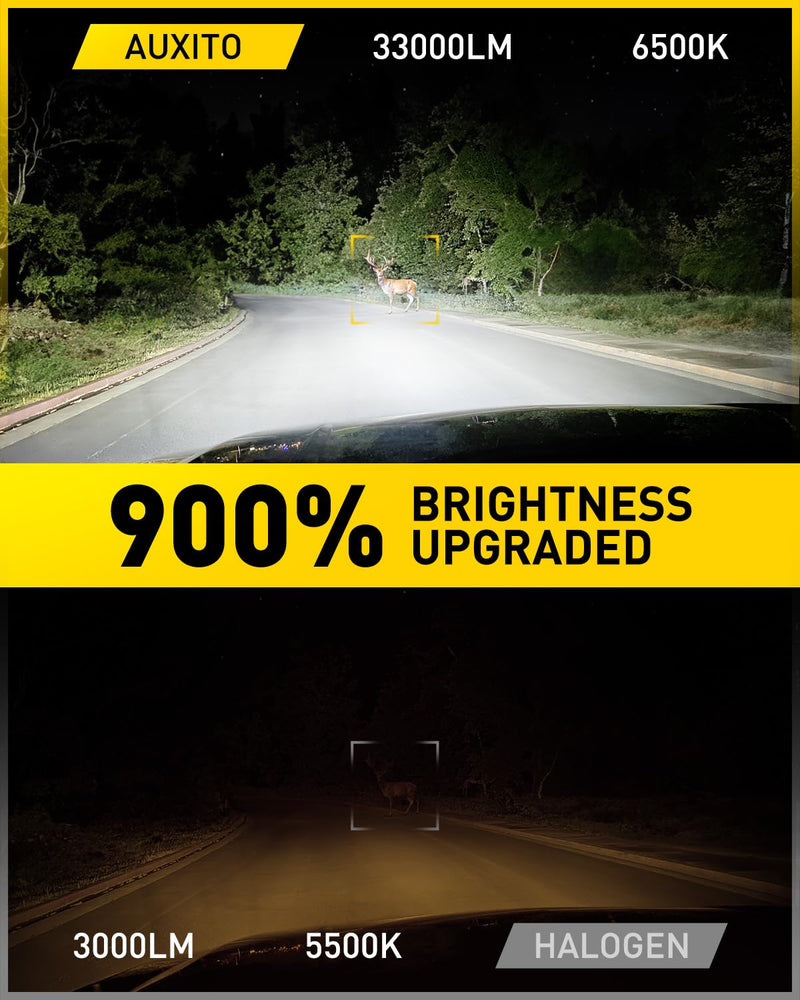 AUXITO 9008 LED Bulbs, 900% Ultra-Bright, 6500K White H13 Fog Light, Easy Plug-N-Play Installation, IP68 Waterproof, Pack of 2 9008/H13