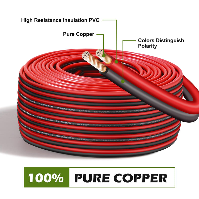 TYUMEN 18 Gauge Wire 100 Feet Pure Copper, 18AWG Red Black Low Voltage/Speaker/Automotive/Electrical Wire, 18 AWG 2 Conductors Stranded Cable for Led Lights, in-Home, Autos use 18/2 Gauge