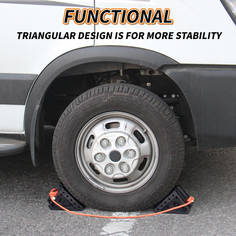 Premium Rubber Wheel Chocks with Carry Handles, Solid RV Tire Chocks for Camper, Travel Trailer, Trucks or ATV, Stable and Durable, 8.5" x 4" x 6" (4-Pack)