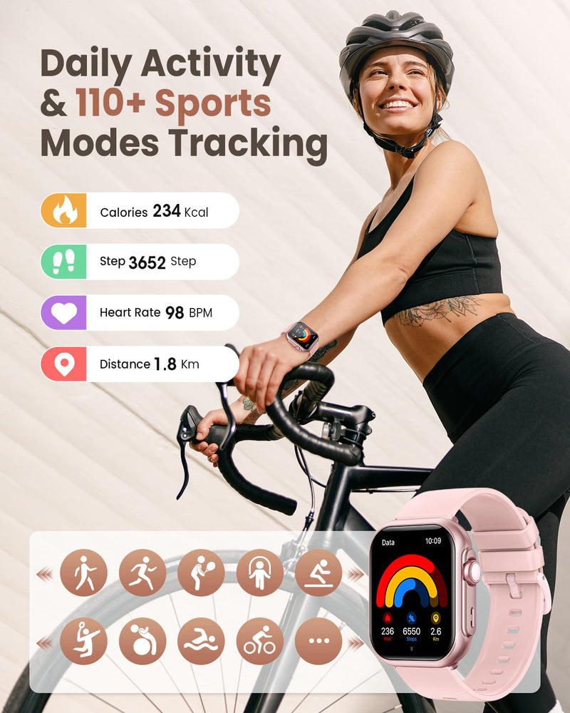 1.83" Smart Watches for Women (Android/iPhone), with 1000mAh Battery, 5ATM | 110+ Sports Modes, Messages and App Notifications, Health Monitoring(Blood Pressure, 24/7 Heart Rate, SpO2, Sleep), Pink 1.83"