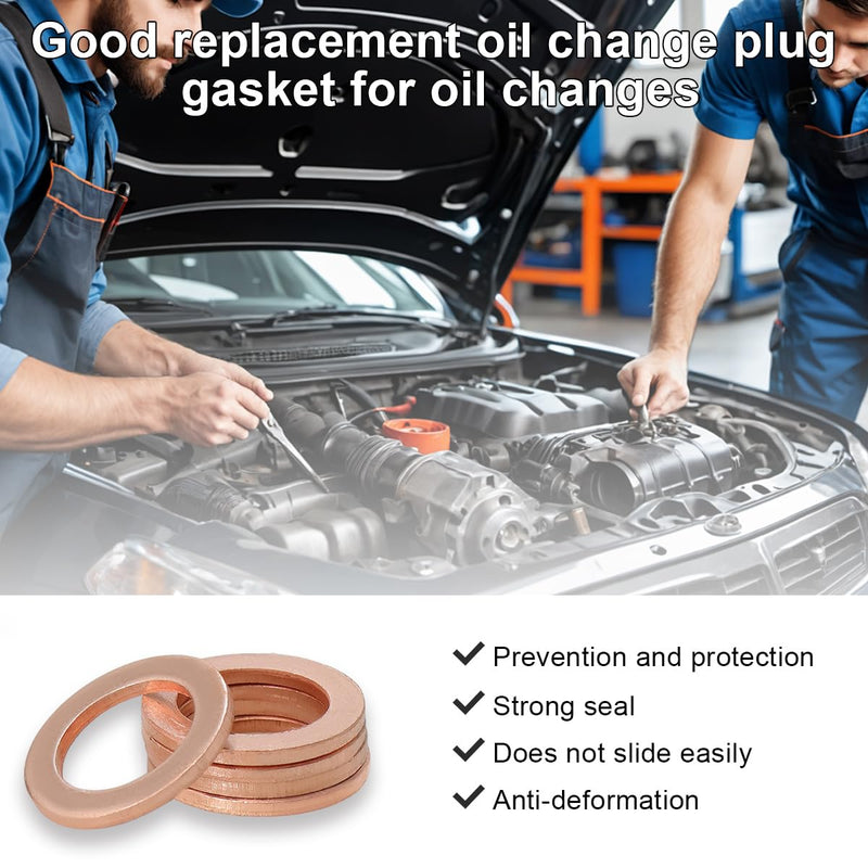 10 PCS Oil Drain Plug Gasket, 14mm Cooper Crush Washer Oil Sealing Gaskets, Automotive Replacement Drain Plug Gaskets Compatible with OEM PN Part 007603-014106, Car Accessories 10 PCS