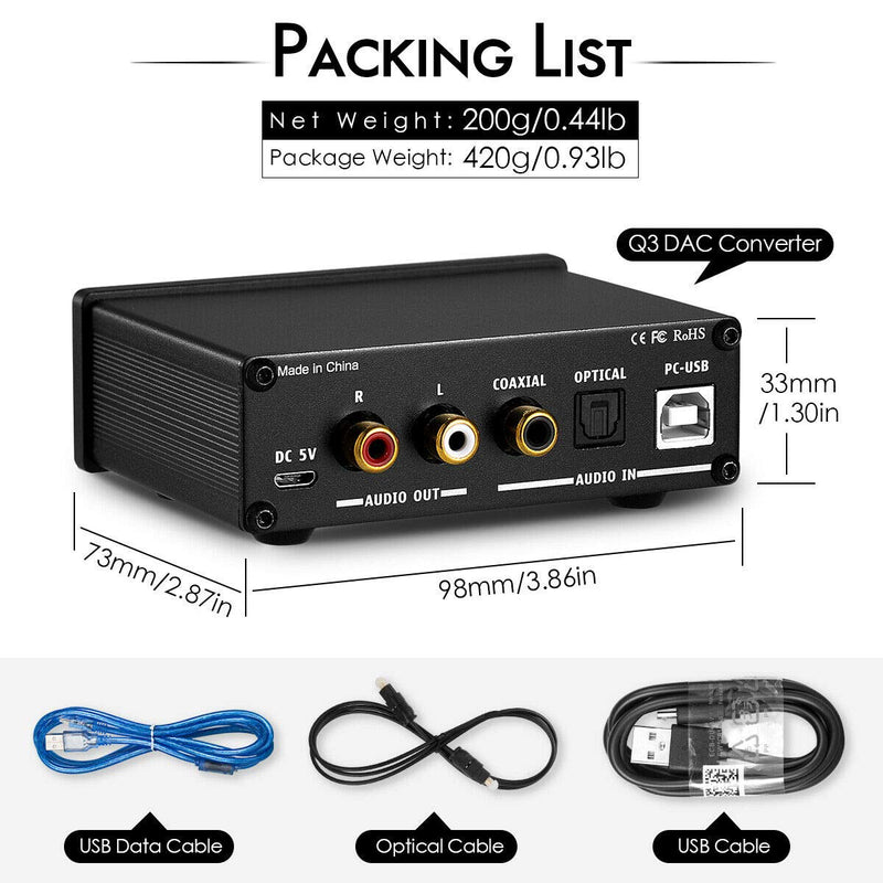Nobsound Q3 Mini USB DAC Digital to Analog Converter Audio Adapter Headphone Amp Amplifier with Optical Coaxial Inputs & Treble Bass Tone Control