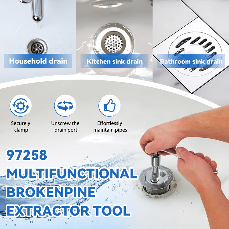 97258 Tub Drain Removal Tool for 3/8" Tub And Sinks Drain Extractor Tool - Easy Plumbing Repairs Drive Ratchet Wrench
