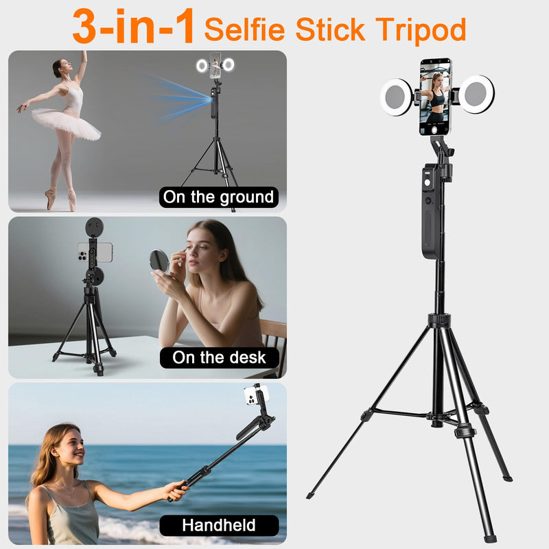 Vlogging Kit for iPhone/Andriod,70.9″ Auto Face Tracking Tipod,360 Rotatable Selfie Stick Tripod, Content Creator Essentials, Yutube Starter Kit, Gesture Control w/Remote/Mic/Light