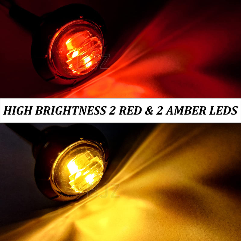 BJZ 3/4" Side Marker Trailer LED Lights Red-Amber Dual Color 4LED Round Clearance Brake Stop Turn Signal Tail Bullet Light 12V for Trailer Truck Van RV ATV Bus, 10Pcs w/Smoked Lens Amber-Red (Smoked Lens)