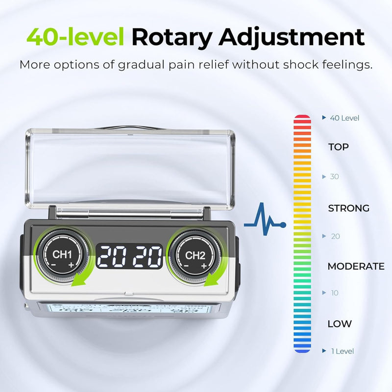 AUVON Rechargeable TENS Unit Muscle Stimulator, FSA HSA Eligible, Digital TENS Machine with 8 Customizable Modes, Electronic Massager for Sciatica, Shoulder & Back Pain Relief, 12 Pads, A Carry Case