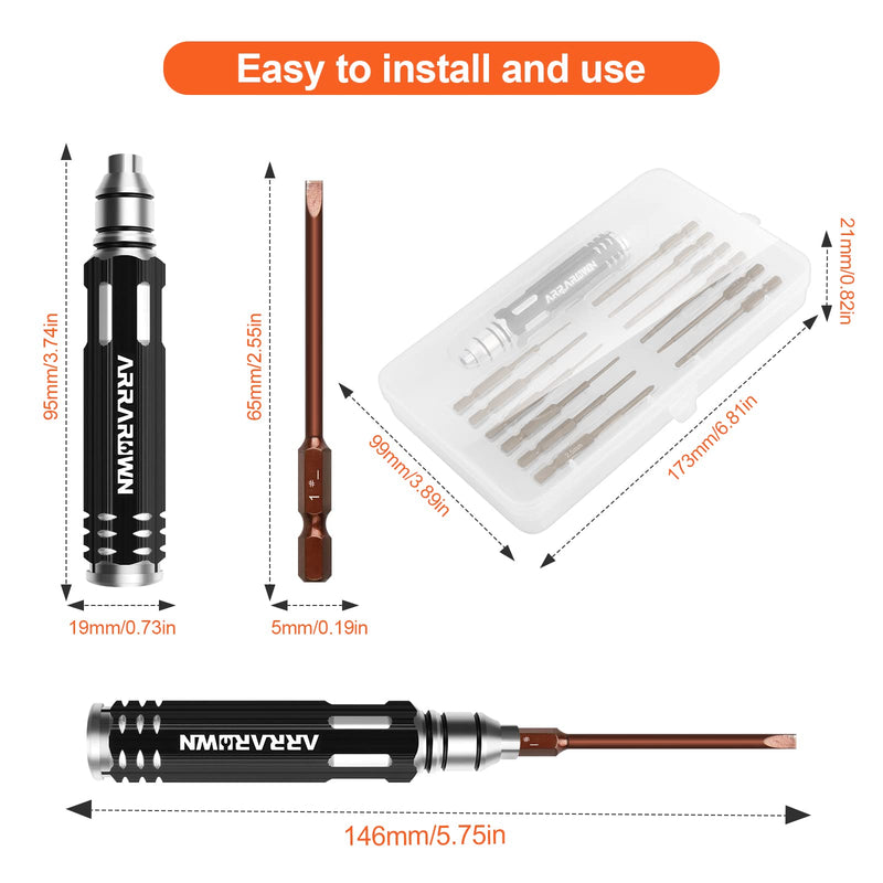 Hex Screwdrivers Set 12 in 1 RC Hobby Tools Kit S2 Steel Tool for RC Car Model Drone Airplane Robotics Helicopter Quadcopter Boat FPV Home Appliances Repair Brown