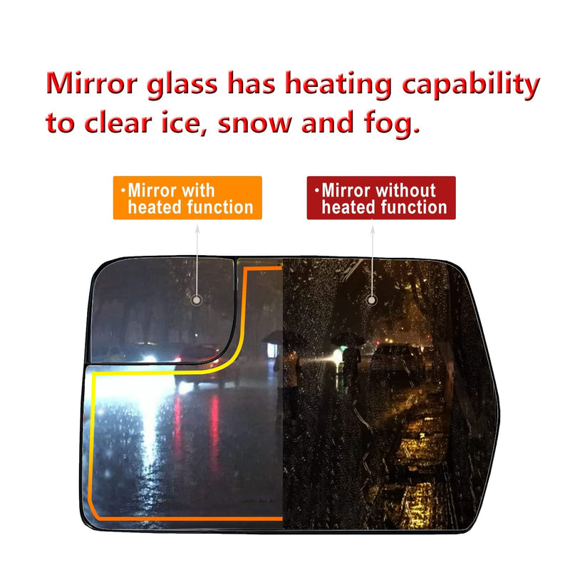 Left Driver Side Heated Mirror Glass Replacement For 2011 2012 2013 2014 Ford F150 - for Ford F150 Side Mirror Glass With Rear Holder - Replace BL3Z-17K707-E Left (Driver Side)