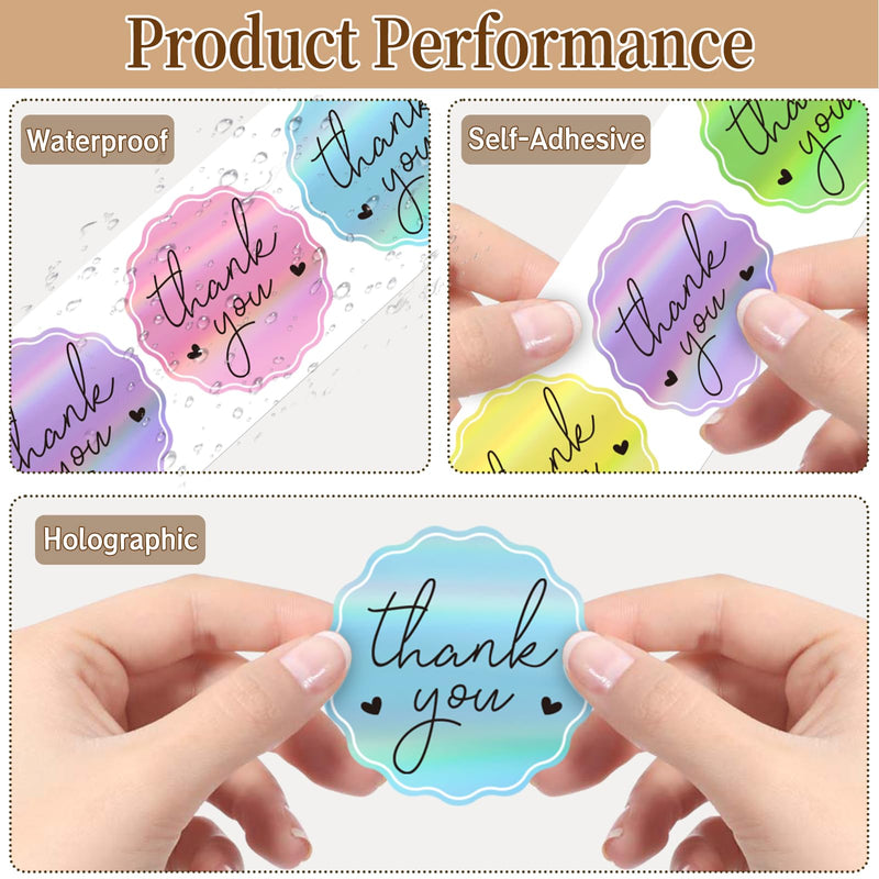 500 PCS Thank You Stickers- 1.5 Inch Holographic Thank You Stickers for Small Business- Rainbow Glitter Thank You Sticker for Small Business Packaging, Envelopes, Gift Bags / 5 Colors Holographic-5 Colors
