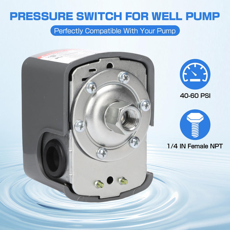 D-HONOR Water Pump Pressure Switch, Adjustable Pressure Controller KRS-3 40-60 PSI