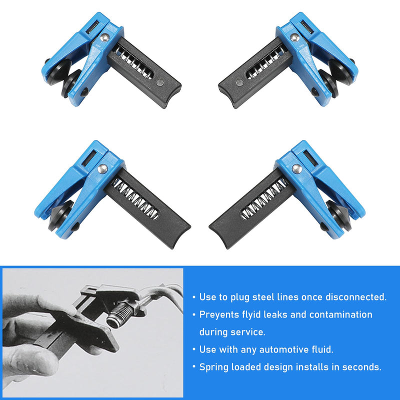 4 PCS Car Brake Line Clamp, Car Brake Oil Line Plug Tool, Brake Line Plug Automatic Fluid Stop Clamp Set, Universal for Most Cars (Blue)