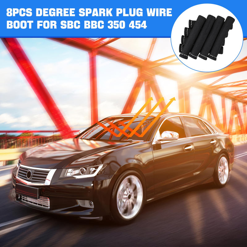 Spark Plug Wire Heat Shield Sleeve 2500° Spark Plug Boot Protector Boots Wrap for SBC BBC 350 454 8PCS Plug Wire Covers Black
