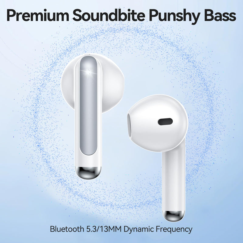 Wireless Earbuds, Bluetooth 5.4 Headphones HiFi Stereo with 4 HD Mic, 50H Playtime Bluetooth Earbuds with Dual LED Display, IPX7 Waterproof Wireless Earphones, Touch Control Ear Buds,USB-C,White White