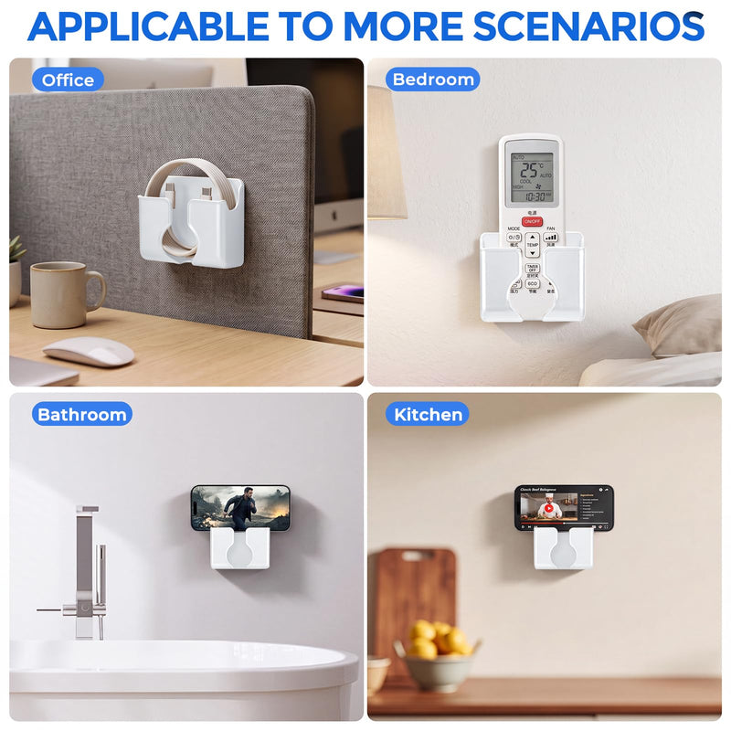 2Pack Wall Phone Holder, Side Groove Phone Holder for Wall | Self Adhesive Wall Mount Phone Holder for Bedside RV Camper Boat Charging, Compatible with iPhone and Android White