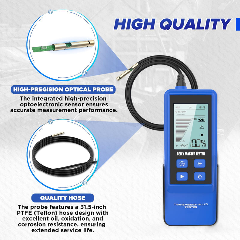 Transmission Fluid Tester Kit Gasoline & Diesel Gearbox Oil Diagnostic Tool High-Precision Diagnostic Analysis Tool with 31.5in Probe Transmittance/Temperature Testing, 2.8in Display (4 Batteries) Transmission Fluid Tester Kit -T20