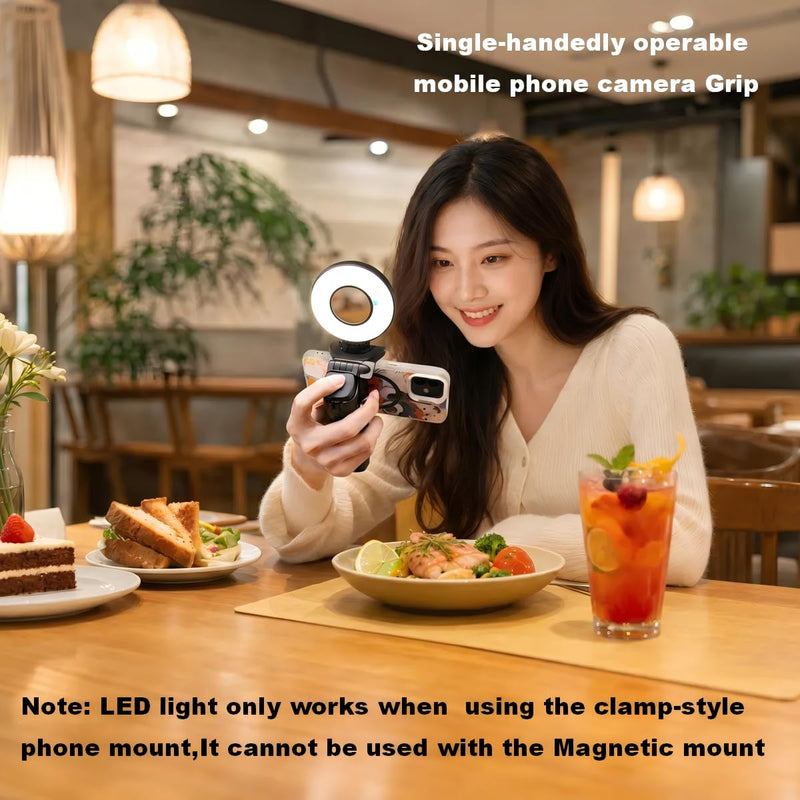 6-in-1 Magnetic Mini 20.5'' Selfie Stick for iPhone with LED Light. Can Converts into Mini Tripod/Phone Camera Grip/Handheld Stabilizer/Phone Stand. Selfie Stick with Rechargable Remote