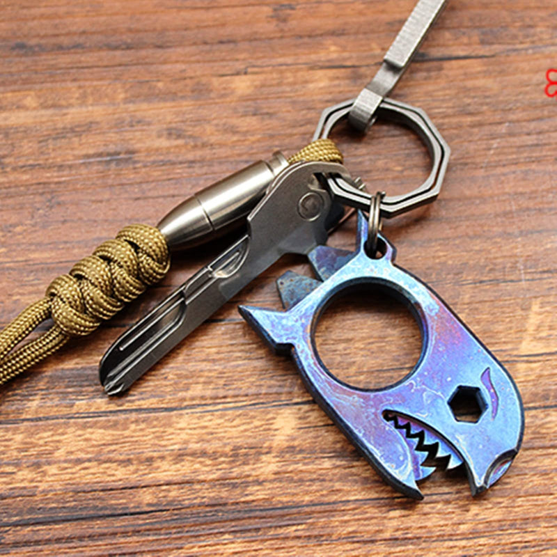 EDC Pry Bar with Bottle Opener Wrench Titanium Prybar Multi Tool Shark Pocket Crowbar - Your Versatile Companion for Everyday Carry and Camping Accessories (Blueing) Blueing