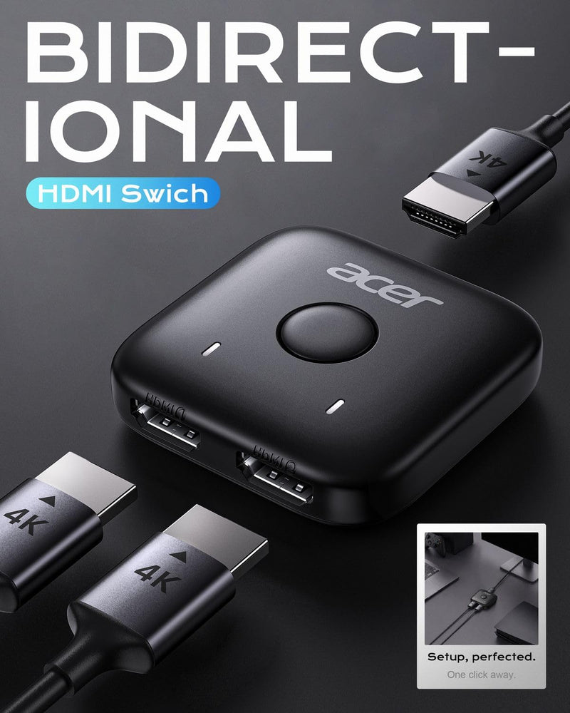 Acer HDMI Switch 2 in 1 Out, 4K60Hz Bidirectional 1 in 2 Out Video Switcher | Multi Port Adapter with HDR 3D HDCP Dolby, Monitor Switch for 2 Computers, AB Selector Box for TV Laptop Roku Gaming Consoles Black