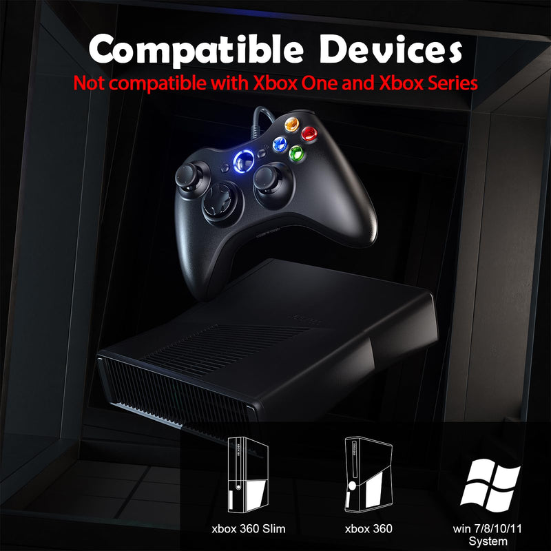 Gamrombo Wired Controller for Xbox 360-2 Pack, Compatible with xbox 360/360 S/360 E, with Dual-Vibration, 2.5mm headphone Jack（Black+White） Black+White