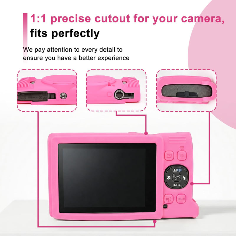 Case for Canon PowerShot IXY 650 / ELPH 360 HS/IXUS 285 HS Camera | Soft Silicone Protective Camera Cover with Removable Lens Cap, Includes 2 Screen Protectors & Wrist Strap (Hot Pink) Hot Pink