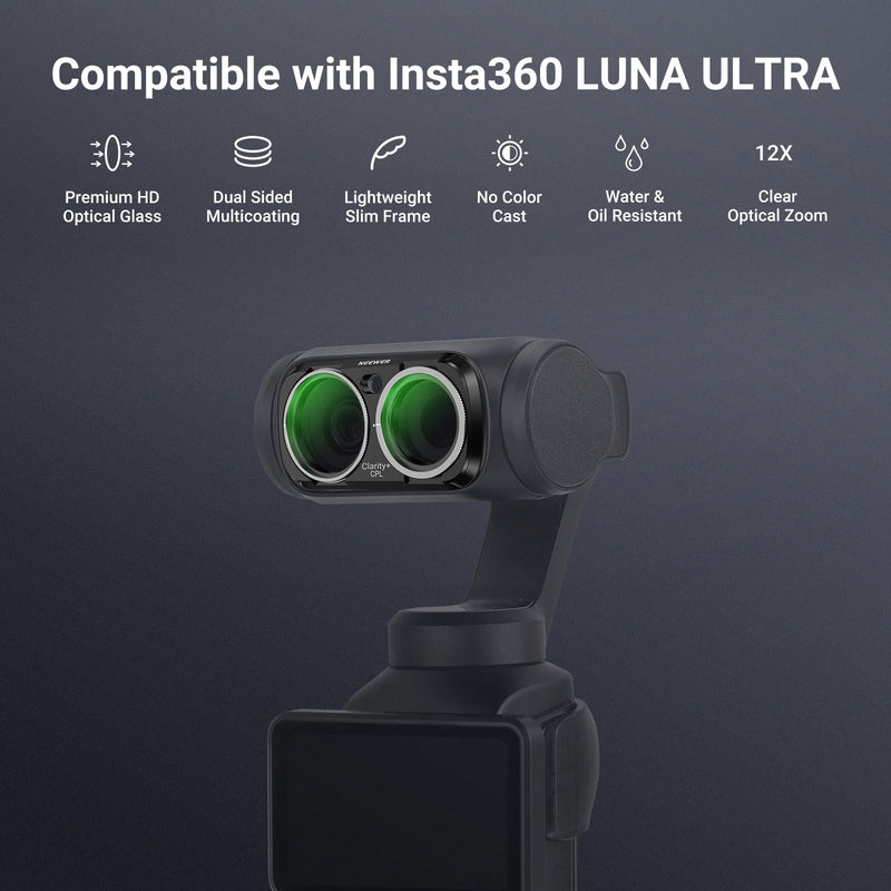 NEEWER Clarity+ ND CPL Effect Filter Compatible with Insta360 Luna Ultra | HD Optical, Variable ND Neutral Density ND2-32, Circular Polarizer Black Diffusion 1/4 Filter for Mist Cinematic Effect Metal ND2-32+CPL+1/4 Black Diffusion