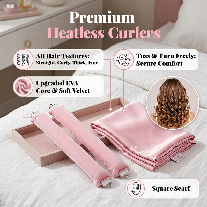 3PCS Heatless Curling Rods with Silk Scarf, No Heat Hair Rollers for Overnight Curls & Frizz-Free Blowouts, DIY Curlers for All Hair Types