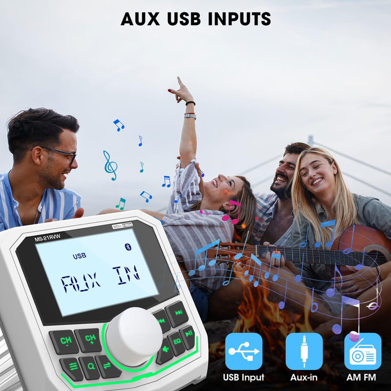 Bluetooth Boat Radio Receiver Waterproof: DOVOX Marine Gauge Stereo for Boat - 2.8 Inch LCD Display AM FM USB AUX Subwoofer for Golf Cart ATV UTV SXS Yacht White Marine MP3 Media Receiver