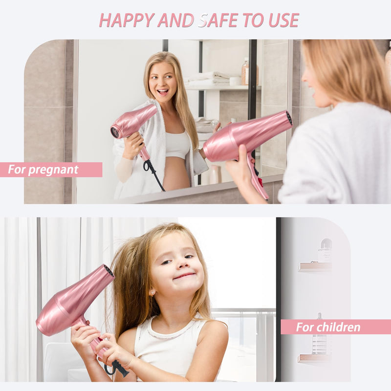 Hair Dryer, Jooayou 3000W Professional Ionic Hairdryers for Women Men, Fast Drying Blow Dryer with Diffuser for Salon Home Travel, Perfect for Gifts Rose Pink