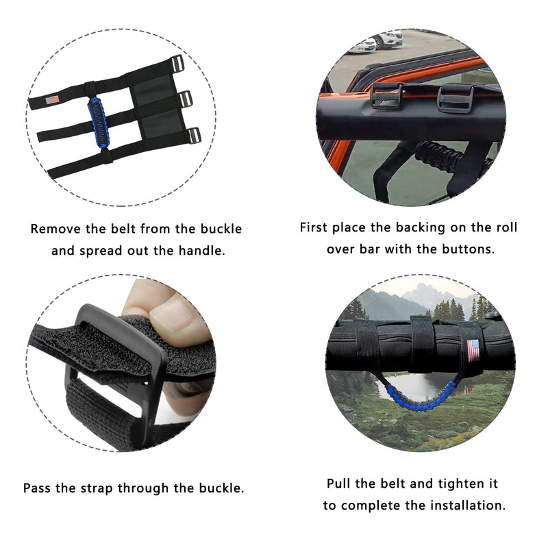 4 X Roll Bar Grab Handles Grip Handle Compatible with Jeep Wrangler JLU JK JKU TJ YJ LJ JT JL & Gladiator JT 1955-2022 UTV & ATV(Blue) Flag Pattern Blue