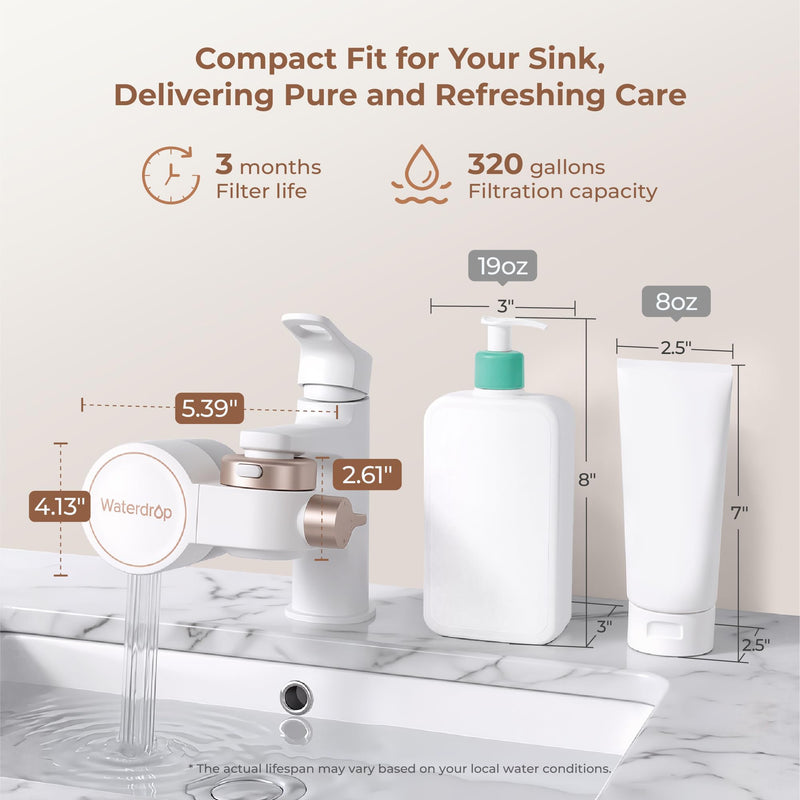Waterdrop BFT1 Skincare Bathroom Sink Filter, Water Filter for Sink Faucet, 0.000001 mm, Reduces 99.9% Chlorine, Skin Redness & Scale Control, Water Softner, NSF Certified (1 Filter Included) Rose Gold-BFT1