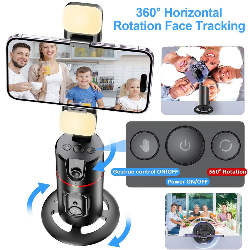 GREEN HOUSE Auto Face Tracking Phone Holder, Selfie Gimbal with Rechargeable & Detachable LED Fill Light & Detachable Controller With remote&fill light