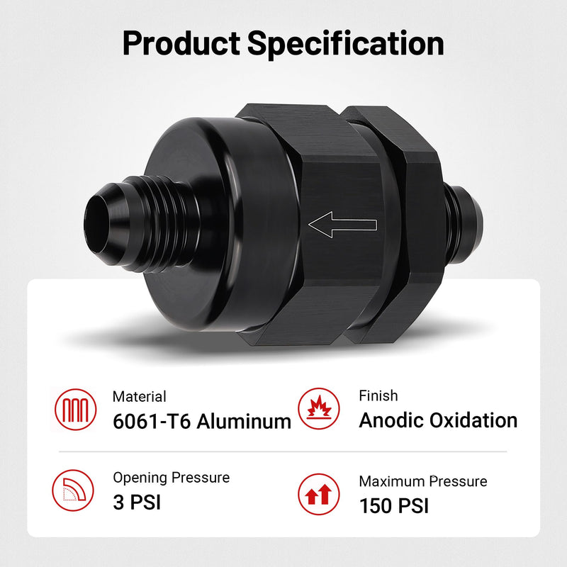 EVIL ENERGY 6AN Male Non Return One Way Inline Check Valve Fitting Aluminum Black 6AN(9/16-18 UNF)