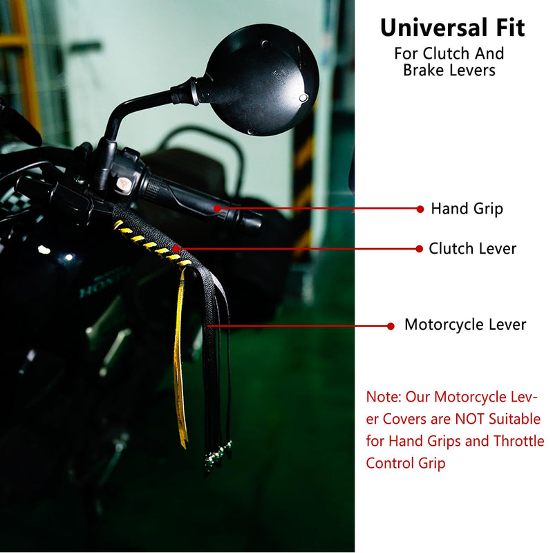 2 PCS Faux Leather Motorcycle Lever Covers with Fringes, Motorcycle Brake Clutch Lever Covers Grip Tassels Motorcycle Handlebar Handle Grip Covers, Fringed Leather Lever Covers Wraps with Skulls Black & Red Laces*1 & Black Laces*1