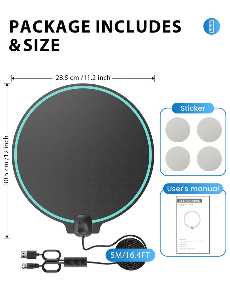 2026 Upgraded 1200 Miles TV Antenna, Digital Antenna with 360° Signal Reception for 4K HD, 16ft Coaxial Cable, Easy Installation Medium