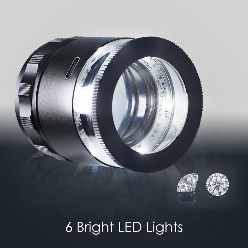15X Jewelers Loupe with Light USB Rechargeable Metal Loupe Magnifier with Detachable Reticle Scale, 25mm Field of View, Adjustable Focus Eye Loupe Jewelry Magnifying Glass for Gems, Coins, Watches