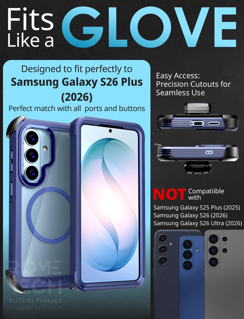 Designed for Samsung Galaxy S26 Plus Case with Belt Clip Holster | Protective Cover with Strong Magnet Compatible with Magsafe - Blue