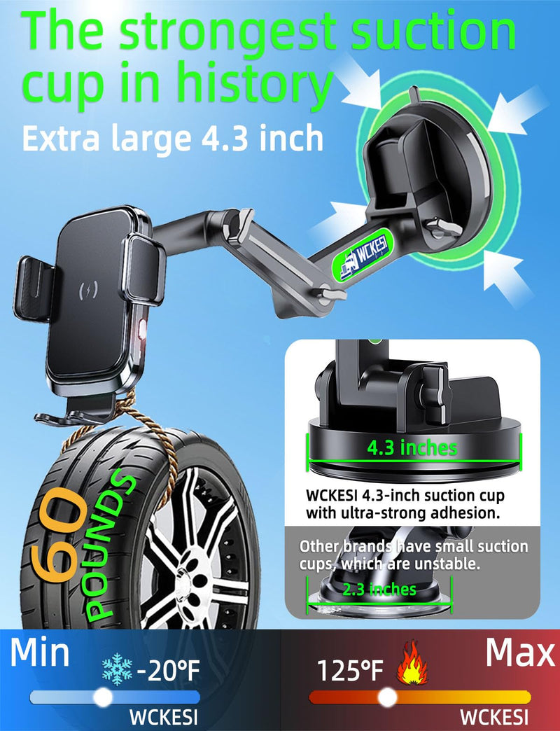 Truck Phone Holder Mount Wireless Charger Heavy Duty for Car 15W Smart Fast Charging 14 inch Long Arm Pickup Truck Windshield and Dashboard,Truck Accessories,for iPhone Samsung LG black--Wireless Charger