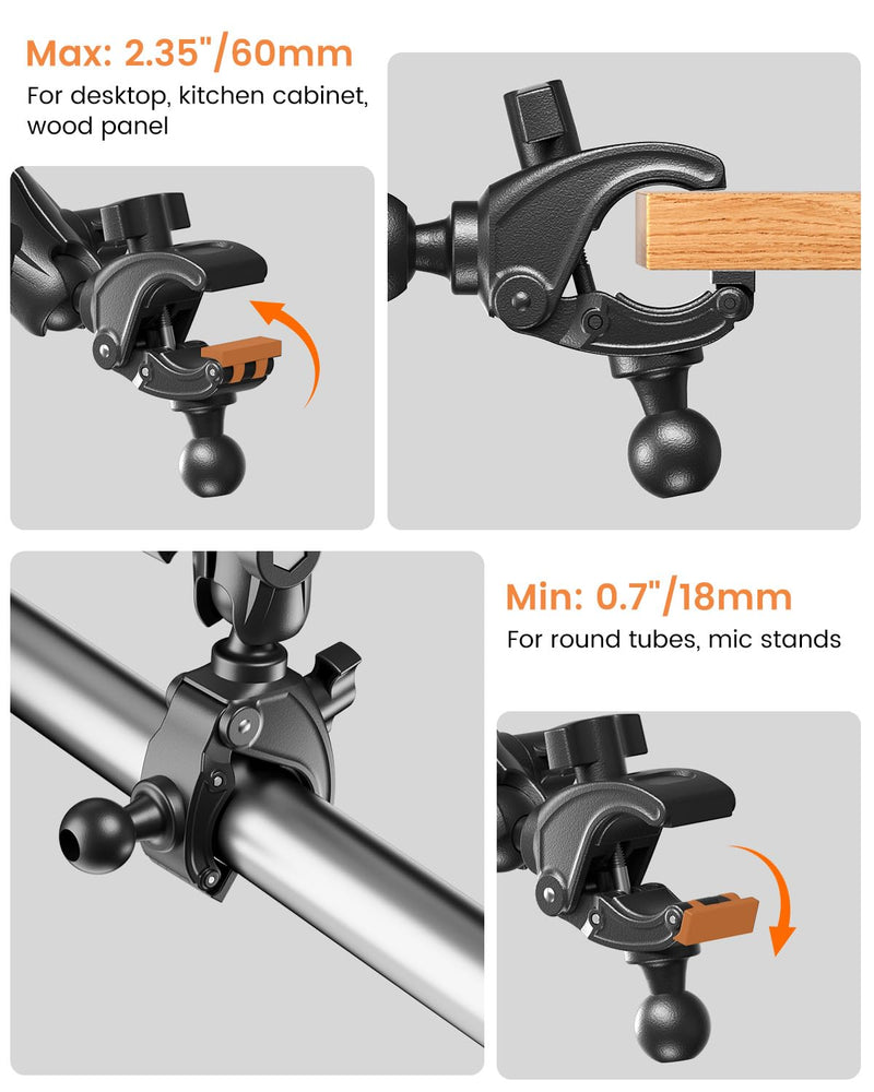 OHLPRO Tablet Holder for Mic Stand, 360° Adjustable Long Arm Tablet & Phone Mount with Clamp, for Treadmill Handlebar, Peloton Bike, Stroller, Wheelchair, Fits 5–13" Devices 5-13"