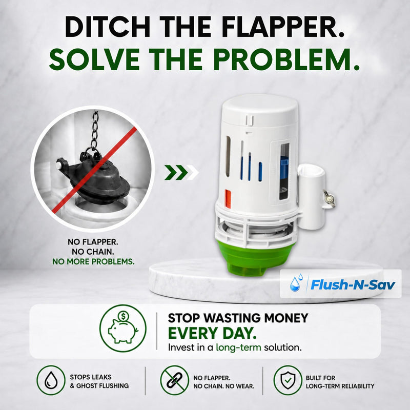 FLUSH -N-SAV 2 - Inch Dual Flush Quick Connect Valve Conversion Kit W/Handle & Overflow Water Conserver, Eliminates The Use Of Leaky Flapper & Chain, Includes 2 Flushing Options. Standard Handle