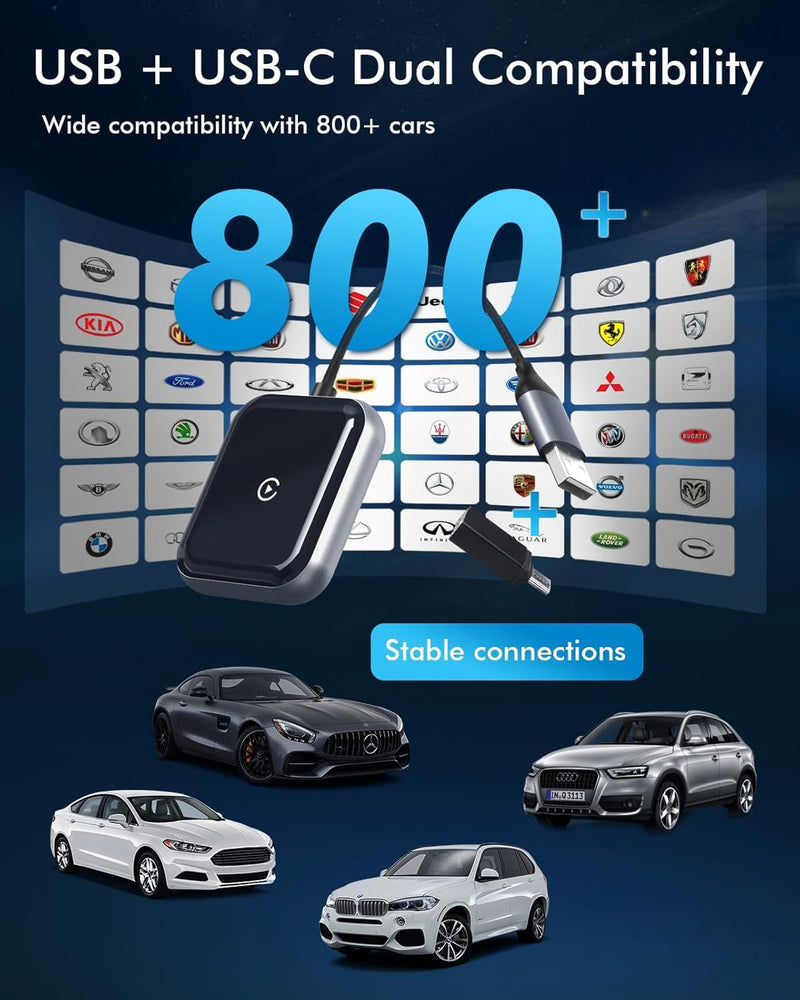 Wireless CarPlay Adapter, Wireless CarPlay for iOS 10+ | Plug & Play, Easy Setup, Dongle with Stable Connection for 2016+ OEM Vehicles Black CarPlay