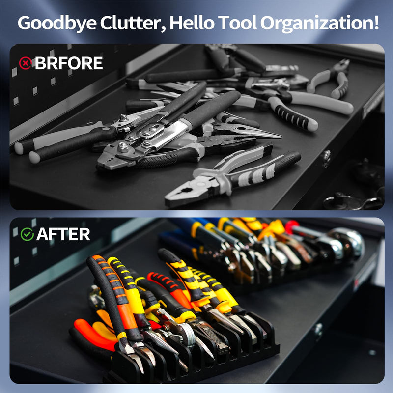 44 PCS Plier Organizer for Toolbox & Tool Drawer, Modular Desgin Plier Holders, Modular Toolbox Organizer System for Professional and DIY Mechanics, Include 20 Big Slot and 22 Small Slot, Black Non-Magnetic Black