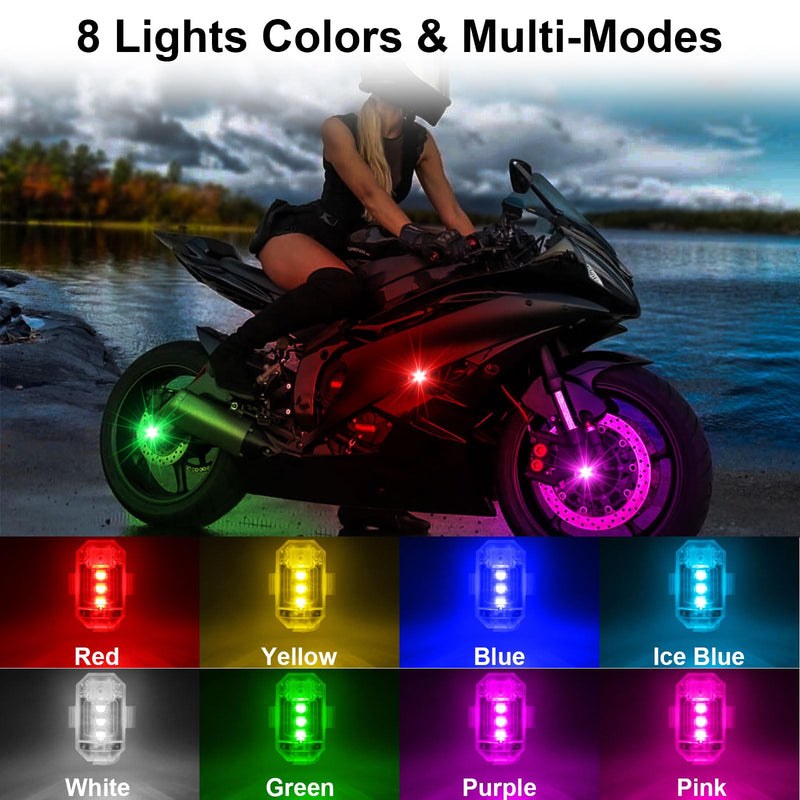 4PCS Wireless LED Strobe Lights with Remote Control, 8 Colors USB Rechargeable Anti-Collision Warning Light, High Brightness Wireless LED Lights for Car Drone Truck Motorcycle Aircraft Bike