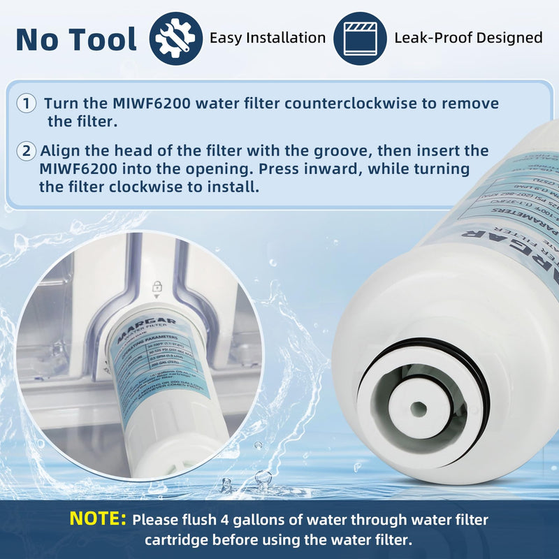 MIWF6200 Water Filter, Filter Cartridge Compatible with Midea® MRS26D5AST and MRQ22D7AST Models Water Filters, MIWF6200 Water Filter Replacement for Sharp® SJWF200 Filters (3 PACK) 3 PACK