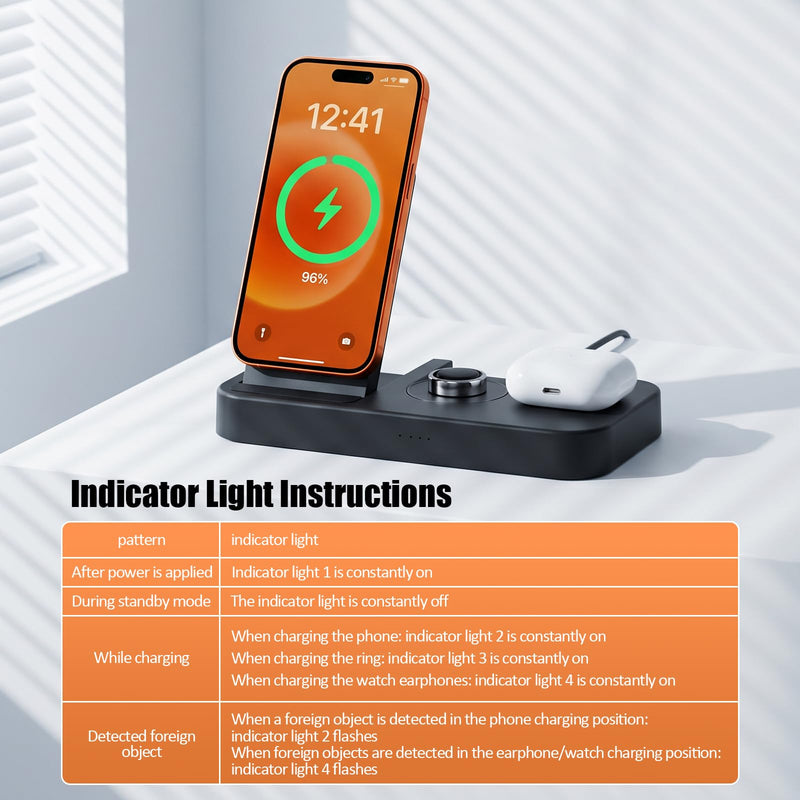 4 in 1 Charging Stand for Oura Ring Gen 3 Charger (Oura Ring Charger NOT Included), Fast Charger for iPhone, Apple Watch, AirPods, Magnetic Charger for Samsung Galaxy