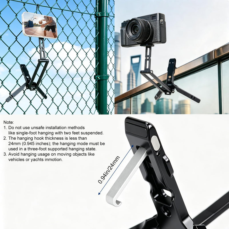 Koolehaoda Magnetic Phone Tripod for MagSafe Foldable Pocket Camera Stand | Aluminum Mini Tripod with Detachable N52 Magnetic Disc Featuring Cold Shoe and Action Camera Mount for Travel Vlog
